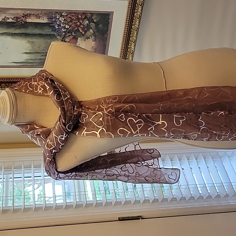 Ganz Style 101 rectangular scarf lavender silver metallic hearts 72"x17" New…